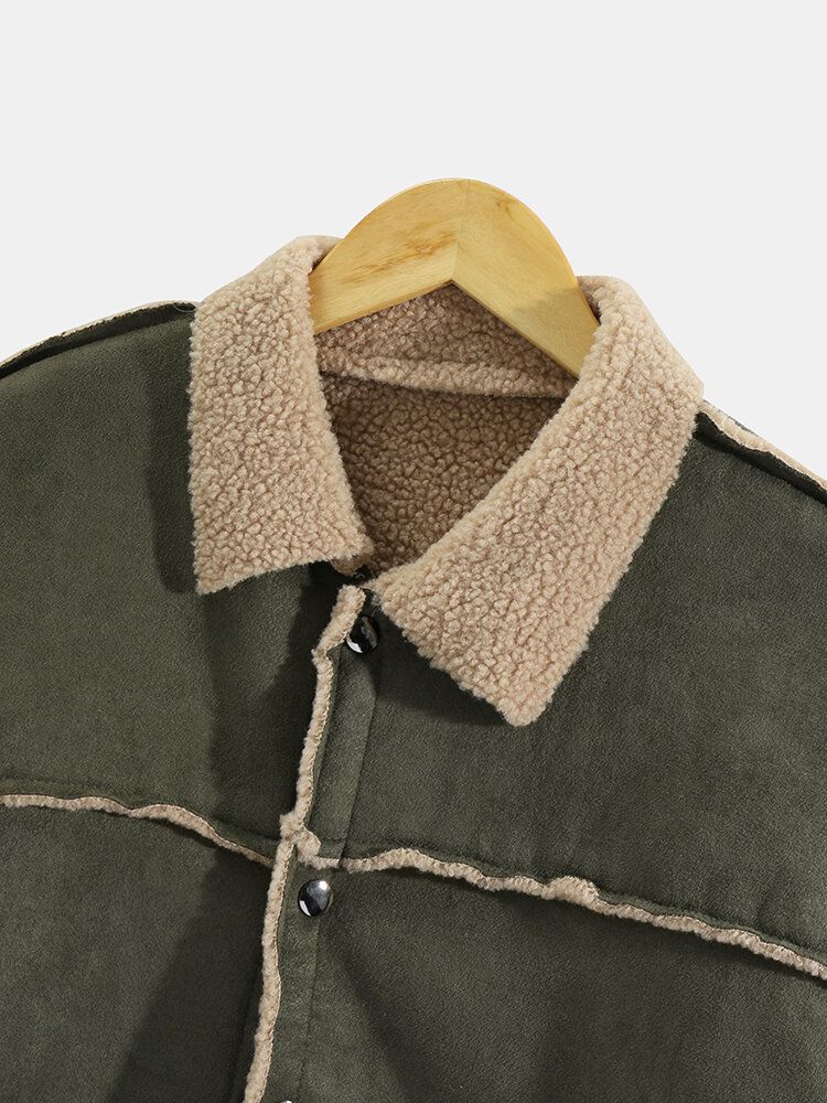 Chaqueta Cálida Con Hombros Descubiertos Y Cuello De Borreguito Con Bordado De Letras Para Hombre