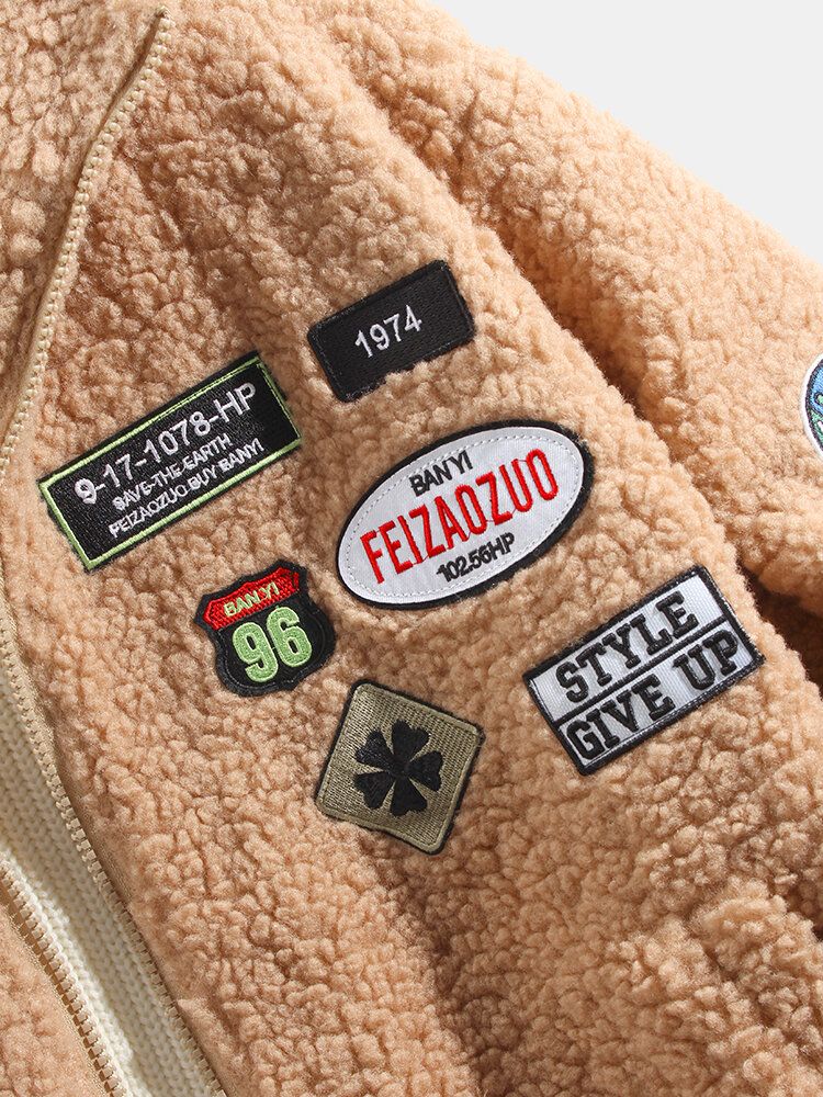 Chaqueta Cálida Sherpa Con Apliques De Patrón Para Hombre Con Bolsillo