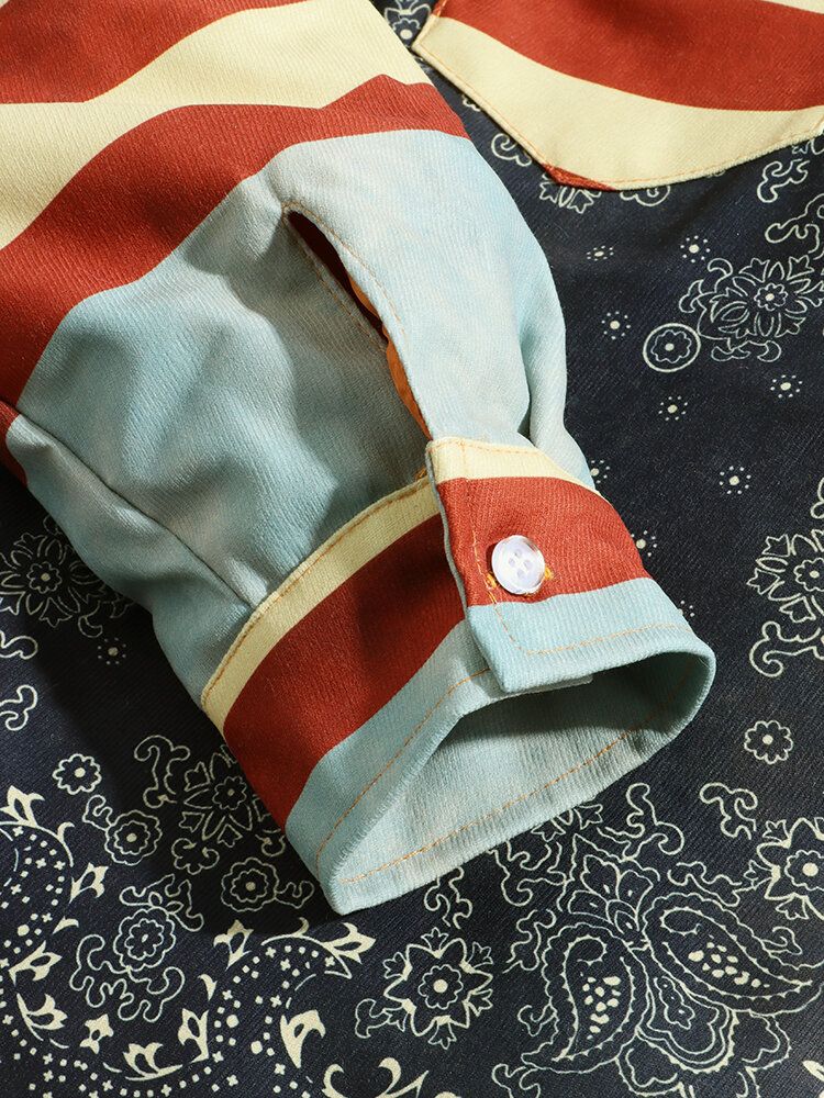 Chaqueta De Camisa Con Capucha Vintage De Rayas Estampadas De Estilo Étnico Para Hombre