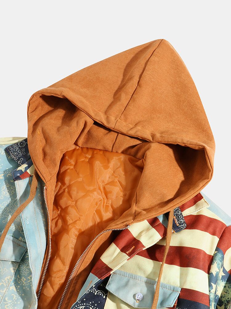 Chaqueta De Camisa Con Capucha Vintage De Rayas Estampadas De Estilo Étnico Para Hombre