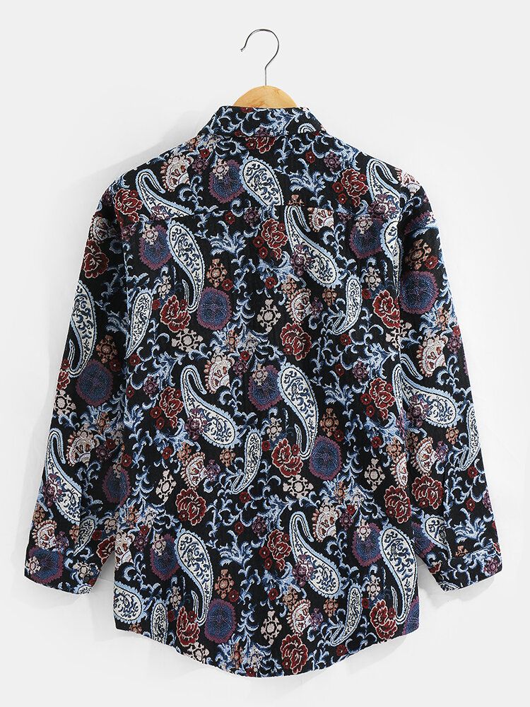 Chaqueta De Camisa De Estilo Étnico Con Solapa Abotonada Con Estampado De Paisley Para Hombre