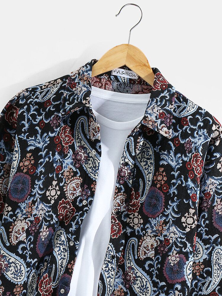 Chaqueta De Camisa De Estilo Étnico Con Solapa Abotonada Con Estampado De Paisley Para Hombre