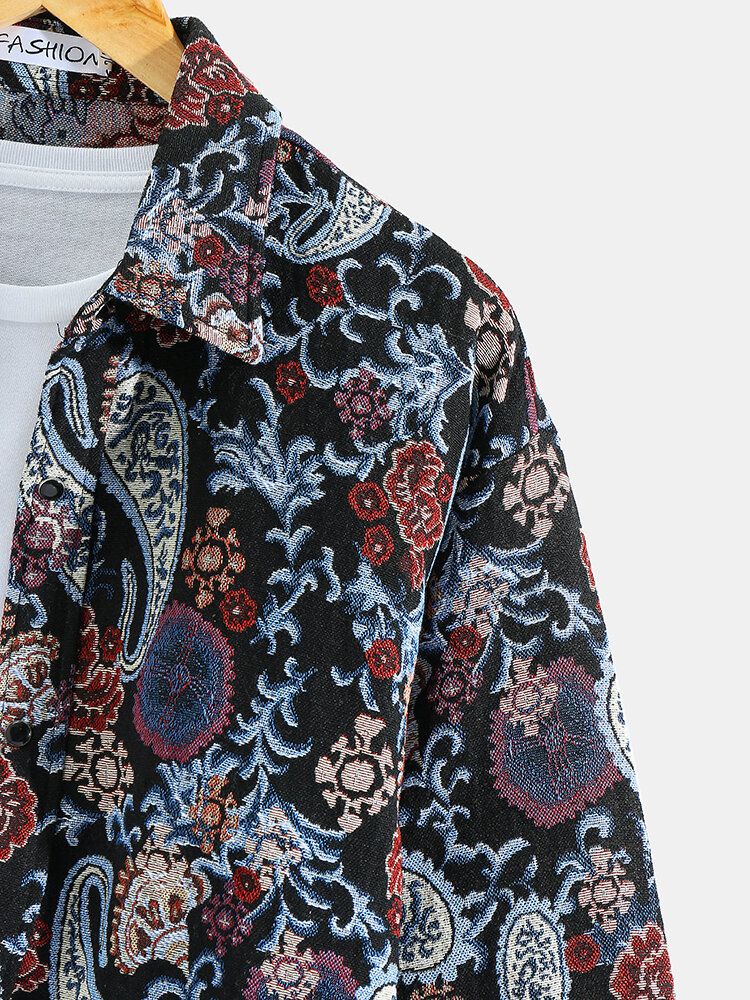 Chaqueta De Camisa De Estilo Étnico Con Solapa Abotonada Con Estampado De Paisley Para Hombre