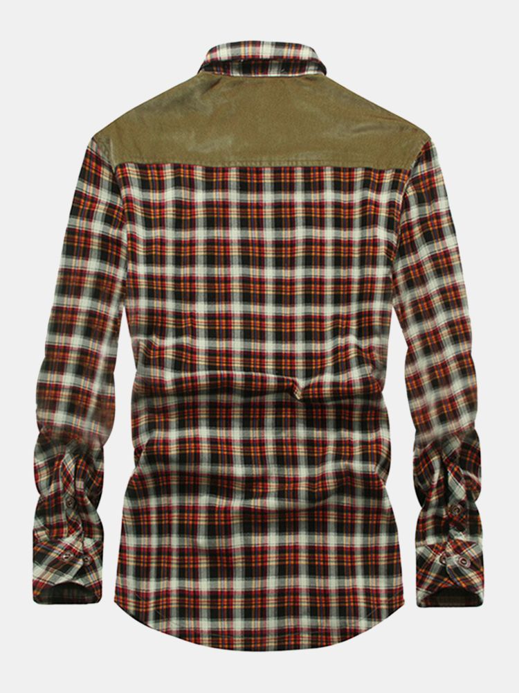 Chaqueta De Camisa Vintage Gruesa Con Solapa De Manga Larga Con Forro De Piush A Cuadros Clásico Para Hombre