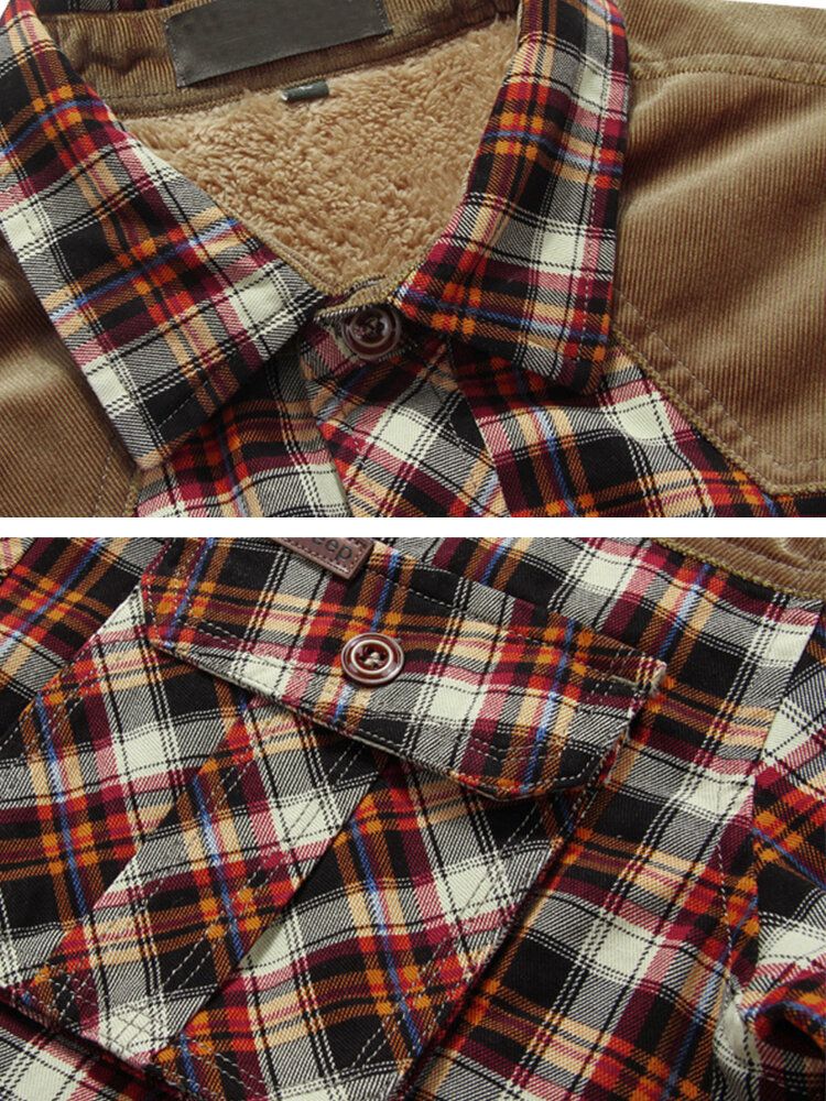 Chaqueta De Camisa Vintage Gruesa Con Solapa De Manga Larga Con Forro De Piush A Cuadros Clásico Para Hombre