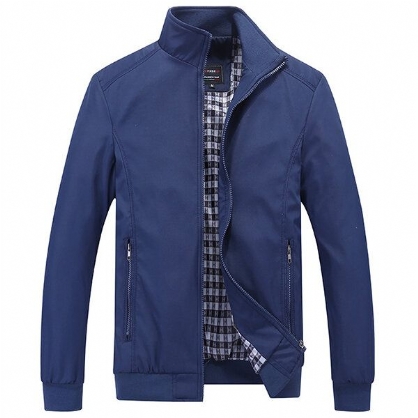 Chaqueta Casual De Negocios De Talla Grande Con Cremallera En Color Puro Primavera Otoño Para Hombres