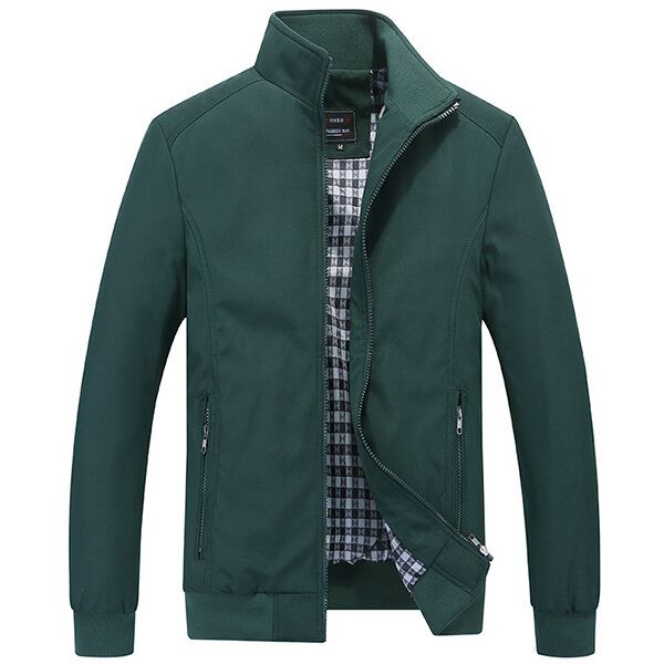 Chaqueta Casual De Negocios De Talla Grande Con Cremallera En Color Puro Primavera Otoño Para Hombres