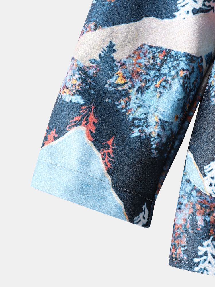 Chaqueta Casual De Un Solo Pecho Con Estampado De Paisaje De Diseño Para Hombre