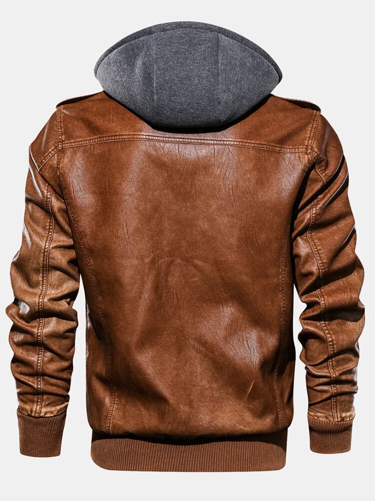 Chaqueta Con Capucha Con Cordón Vintage De Cuero Pu Para Hombre