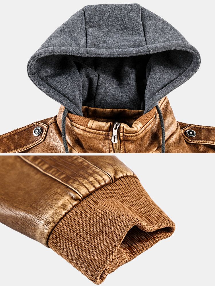 Chaqueta Con Capucha Con Cordón Vintage De Cuero Pu Para Hombre