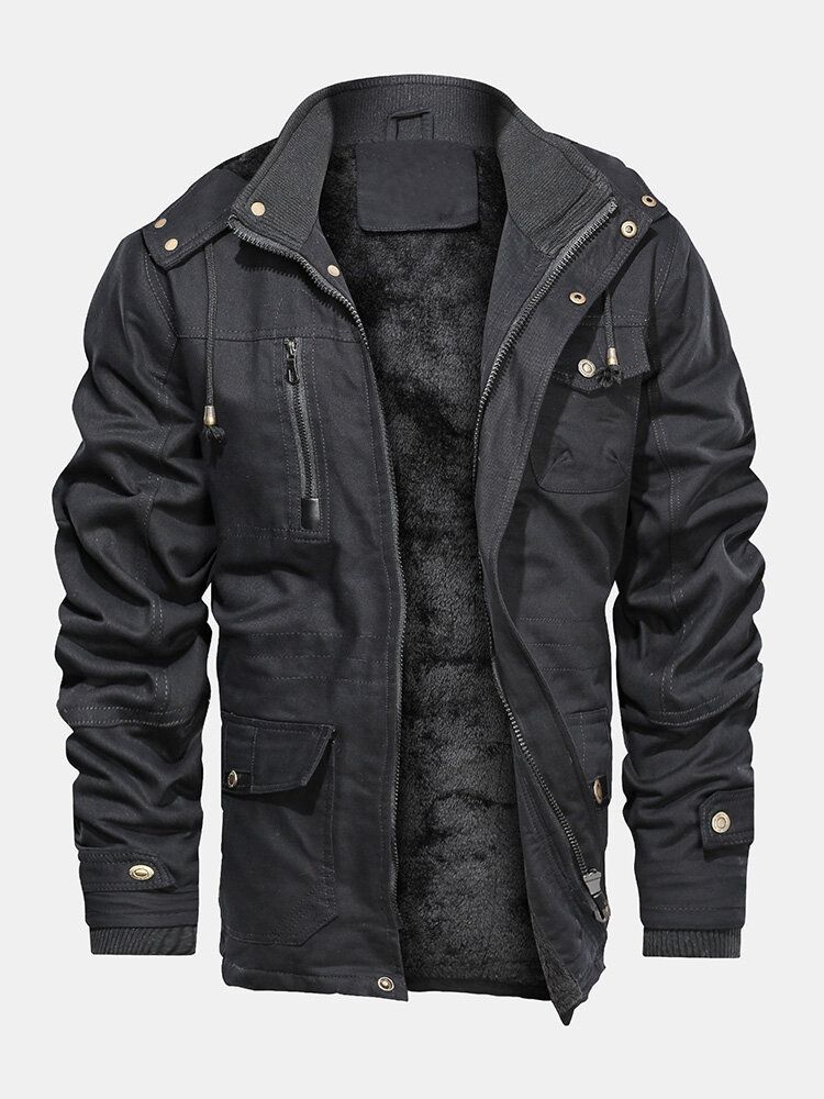 Chaqueta Con Capucha Gruesa Vintage Con Forro Polar Cálido Para Hombre Con Múltiples Bolsillos