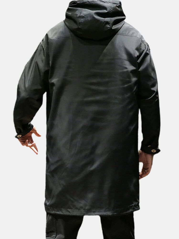 Chaqueta Con Capucha De Longitud Media Con Dobladillo De Cordón Informal De Algodón Con Cremallera Frontal Sólida Para Hombre