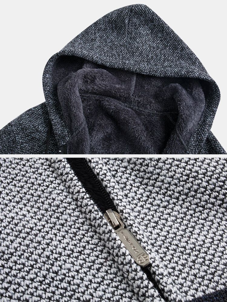 Chaqueta Con Capucha De Manga Larga Gruesa Y Cálida De Tejido De Lana En Bloques De Color Para Hombre