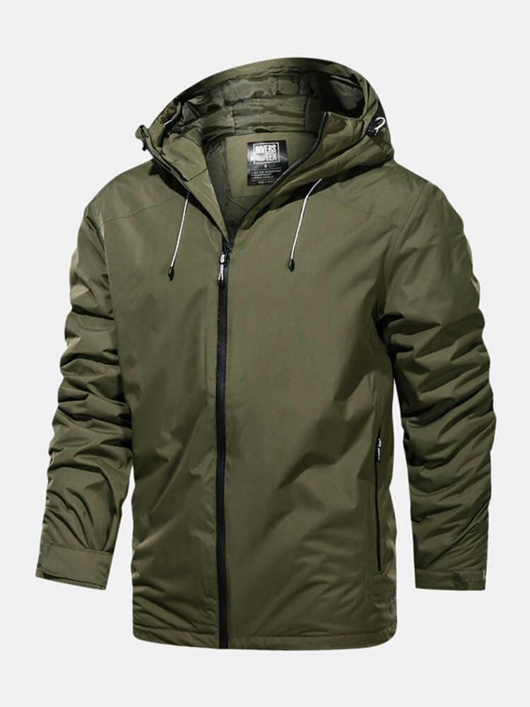 Chaqueta Con Capucha Simple Con Cremallera De Color Sólido Impermeable A Prueba De Viento Para Hombre