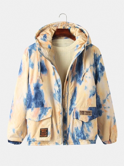 Chaqueta Con Capucha Suelta Gruesa Con Cremallera Y Bolsillos Con Solapa Doble Tie-dye Para Hombre