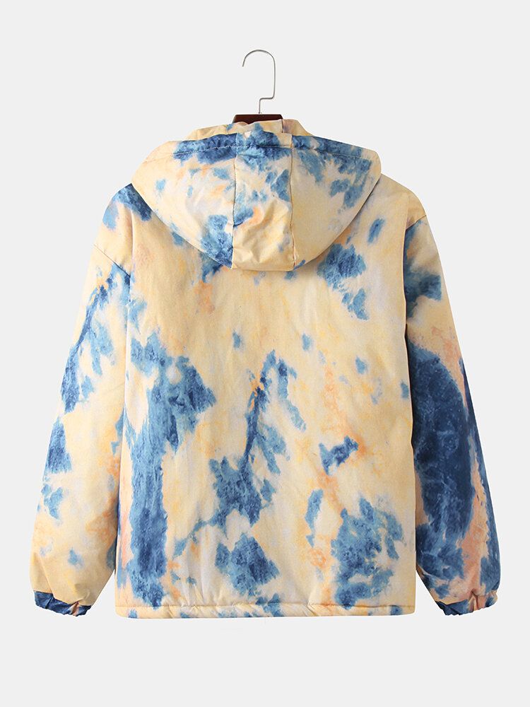 Chaqueta Con Capucha Suelta Gruesa Con Cremallera Y Bolsillos Con Solapa Doble Tie-dye Para Hombre