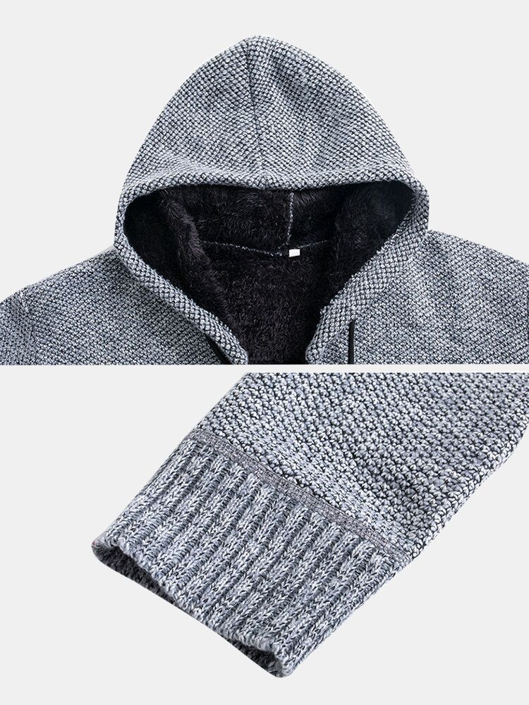 Chaqueta Con Capucha De Suéter De Punto Cálido Grueso Con Cremallera A Rayas Para Hombre