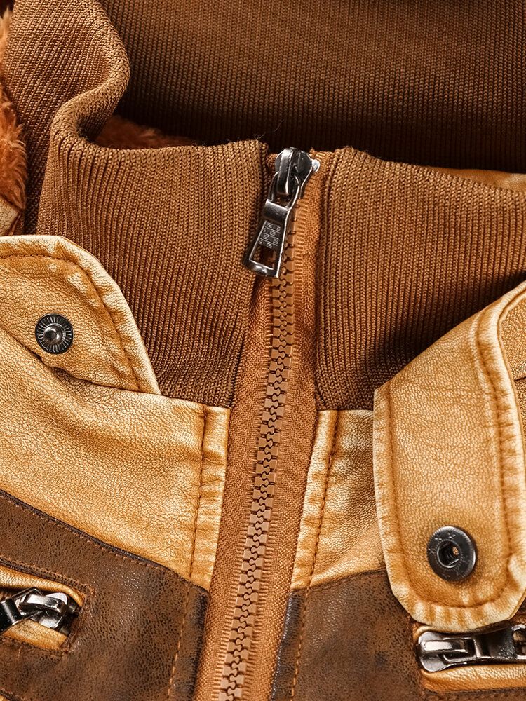 Chaqueta Con Capucha Y Cordón De Cuero Pu Con Cremallera Vintage Para Hombre Con Bolsillo