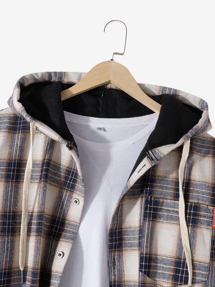 Chaqueta Con Capucha Y Forro Cálido Grueso Con Botones A Cuadros Vintage Para Hombre