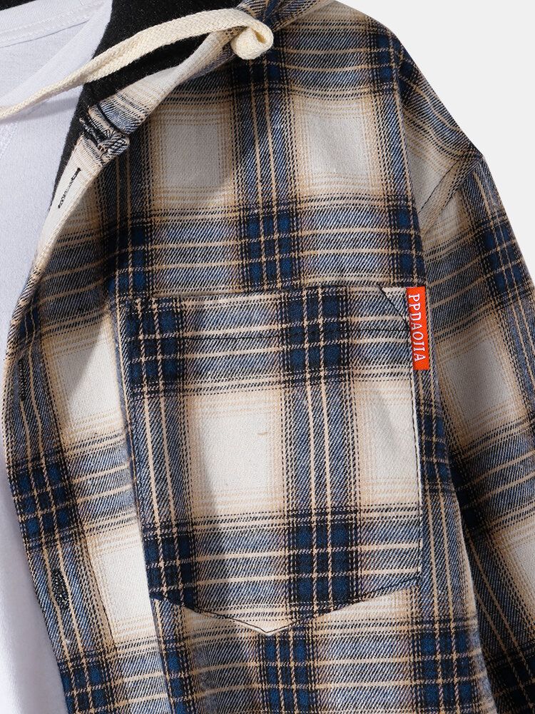 Chaqueta Con Capucha Y Forro Cálido Grueso Con Botones A Cuadros Vintage Para Hombre