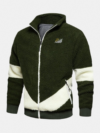 Chaqueta Con Cremallera De Felpa Bordada En Dos Tonos Para Hombre