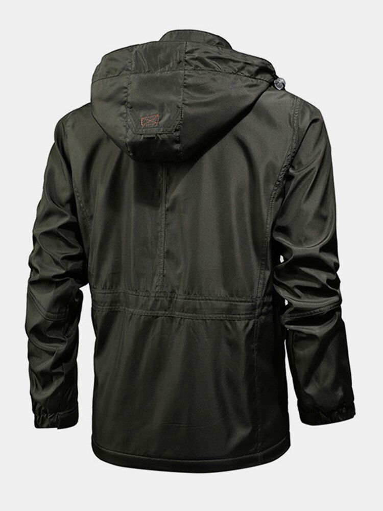 Chaqueta Con Múltiples Bolsillos Impermeable A Prueba De Viento Con Cordón Y Cintura Con Estampado De Letras Para Hombre