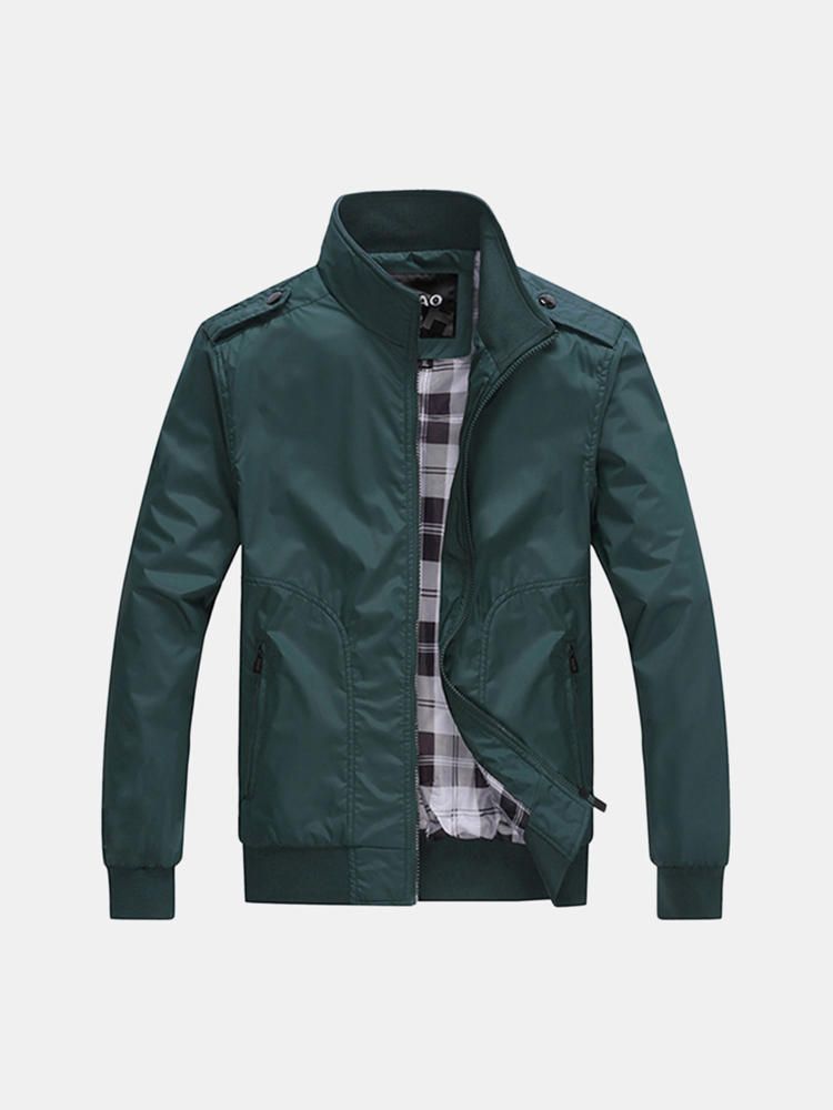 Chaqueta De Cuello Alto Informal De Otoño Para Hombre Abrigo De Bolsillo Con Cremallera De Nailon De Color Sólido