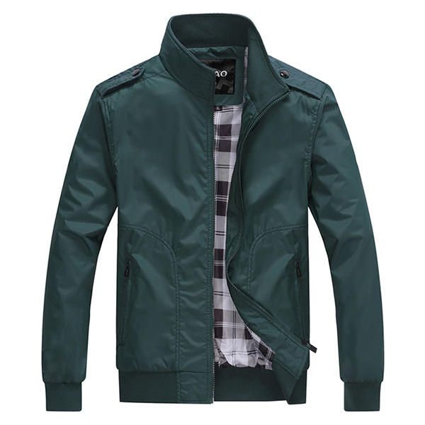 Chaqueta De Cuello Alto Informal De Otoño Para Hombre Abrigo De Bolsillo Con Cremallera De Nailon De Color Sólido