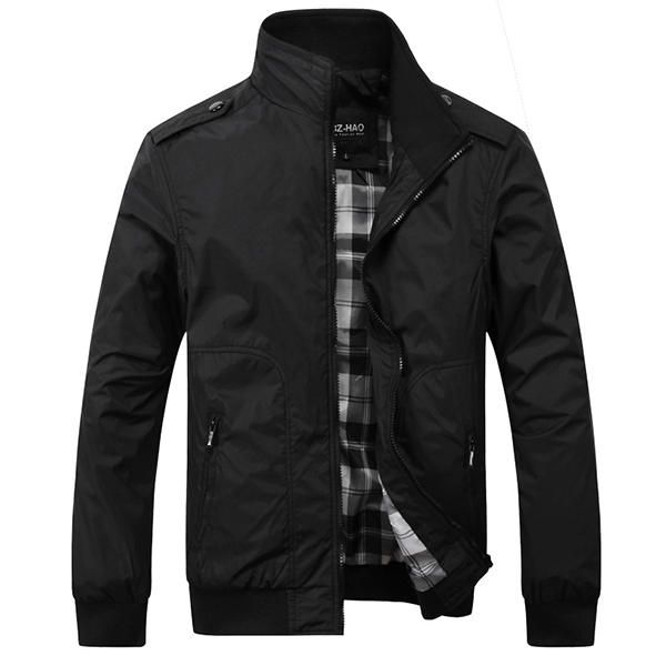 Chaqueta De Cuello Alto Informal De Otoño Para Hombre Abrigo De Bolsillo Con Cremallera De Nailon De Color Sólido