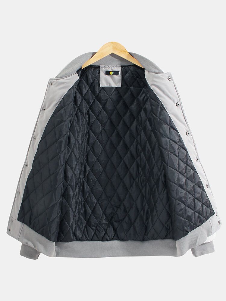 Chaqueta De Cuello De Béisbol Cálida Simple Con Mangas Raglán De Patchwork Para Hombre