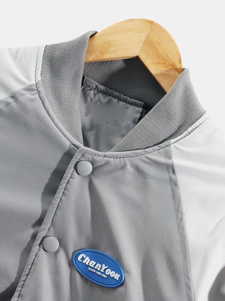 Chaqueta De Cuello De Béisbol Cálida Simple Con Mangas Raglán De Patchwork Para Hombre