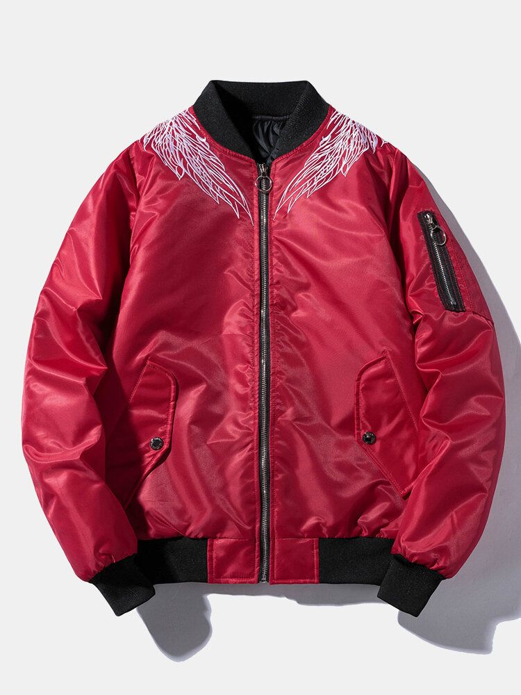 Chaqueta De Cuello De Béisbol De Estilo Chino Bordada En La Espalda De Phoenix Para Hombre