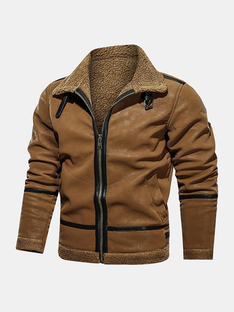 Chaqueta De Cuero De Piel Vintage De Manga Larga Con Bolsillo Cálido Con Cremallera Para Hombre