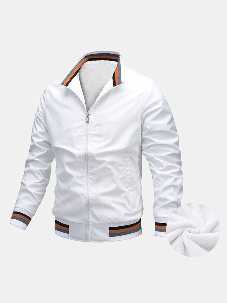 Chaqueta Forrada De Felpa Cálida De Color Sólido Simple Para Hombre Con Bolsillo