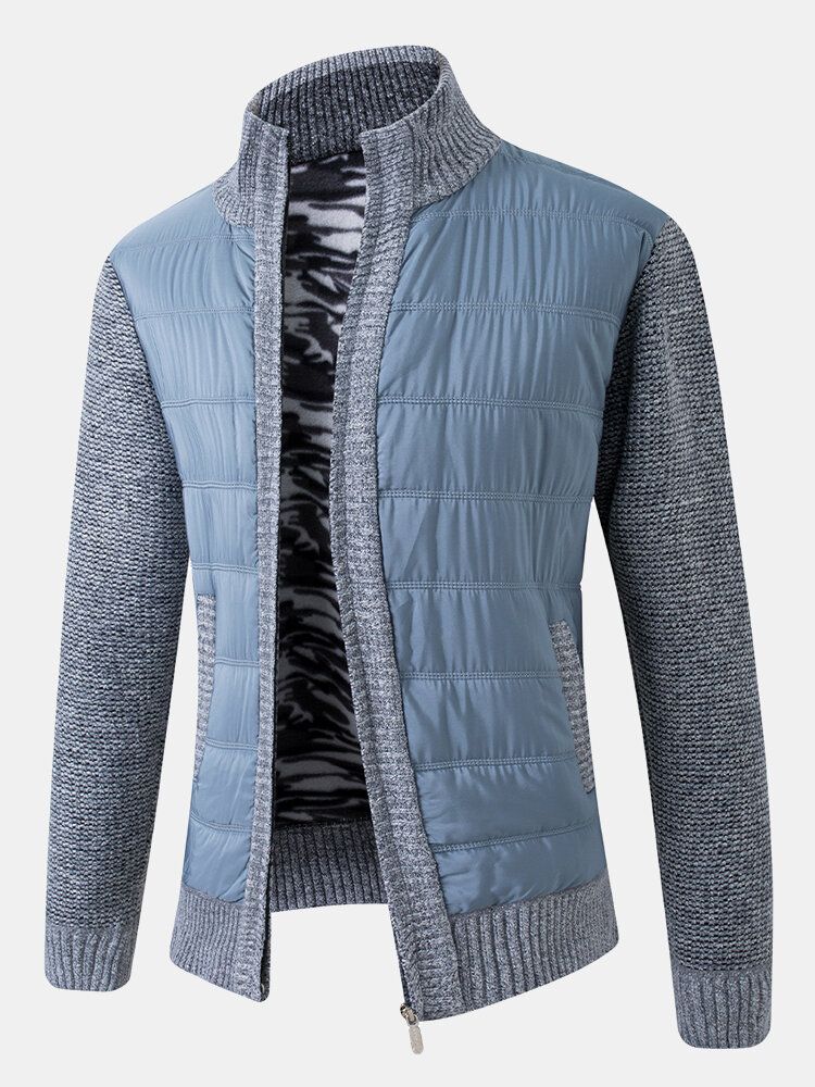 Chaqueta Gruesa Cálida De Manga Larga Con Cremallera De Bolsillo Inclinado Patchwork Para Hombre