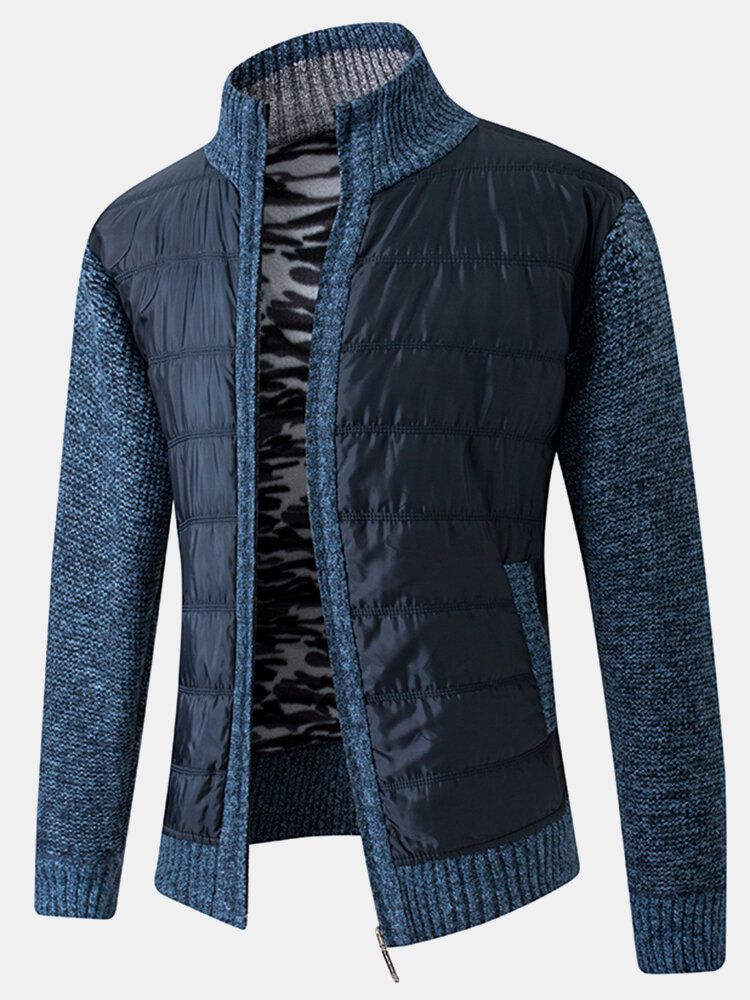 Chaqueta Gruesa Cálida De Manga Larga Con Cremallera De Bolsillo Inclinado Patchwork Para Hombre