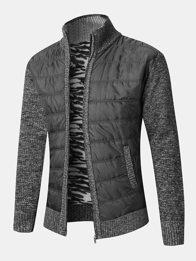 Chaqueta Gruesa Cálida De Manga Larga Con Cremallera De Bolsillo Inclinado Patchwork Para Hombre