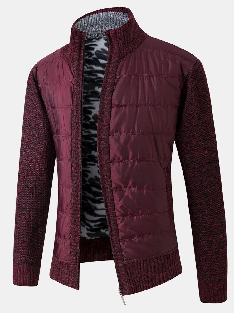 Chaqueta Gruesa Cálida De Manga Larga Con Cremallera De Bolsillo Inclinado Patchwork Para Hombre