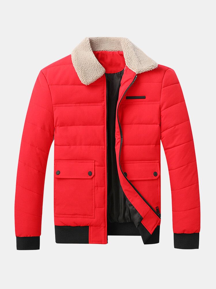 Chaqueta Gruesa Con Cremallera Frontal Y Cuello De Solapa Sherpa Acolchado Para Hombre Con Bolsillo Con Solapa