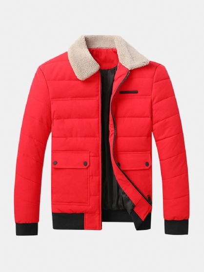 Chaqueta Gruesa Con Cremallera Frontal Y Cuello De Solapa Sherpa Acolchado Para Hombre Con Bolsillo Con Solapa