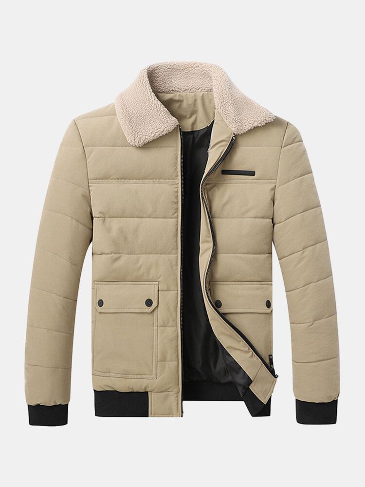 Chaqueta Gruesa Con Cremallera Frontal Y Cuello De Solapa Sherpa Acolchado Para Hombre Con Bolsillo Con Solapa