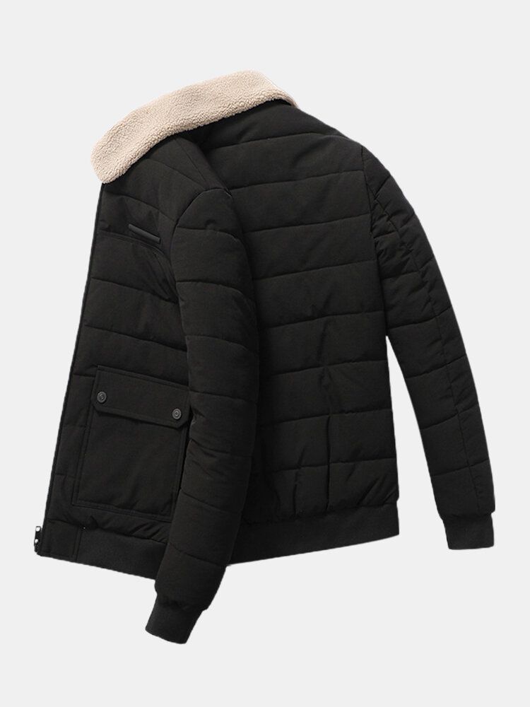 Chaqueta Gruesa Con Cremallera Frontal Y Cuello De Solapa Sherpa Acolchado Para Hombre Con Bolsillo Con Solapa