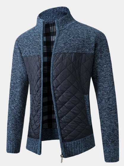 Chaqueta Gruesa De Punto Con Cremallera De Manga Larga De Patchwork Cálido Para Hombre Con Bolsillo