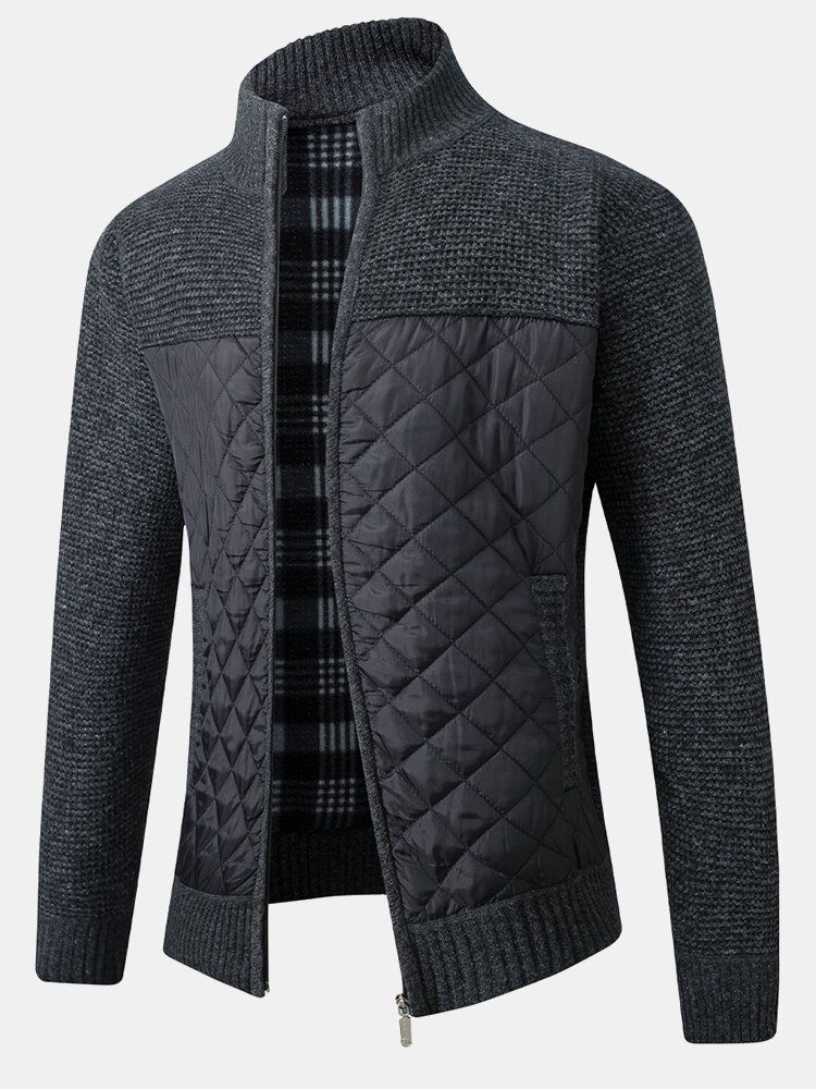 Chaqueta Gruesa De Punto Con Cremallera De Manga Larga De Patchwork Cálido Para Hombre Con Bolsillo