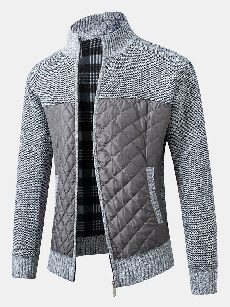 Chaqueta Gruesa De Punto Con Cremallera De Manga Larga De Patchwork Cálido Para Hombre Con Bolsillo