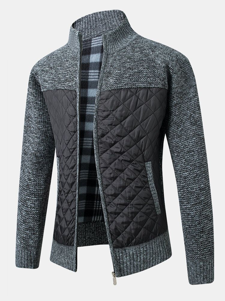 Chaqueta Gruesa De Punto Con Cremallera De Manga Larga De Patchwork Cálido Para Hombre Con Bolsillo