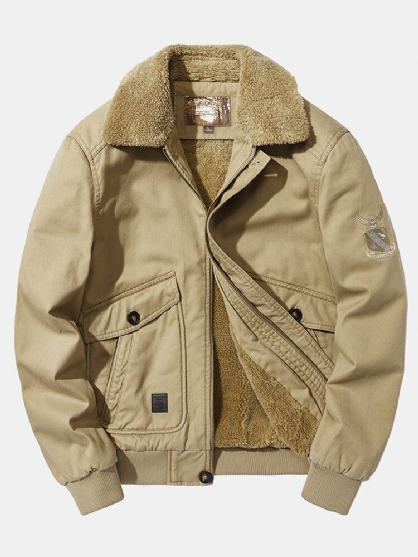 Chaqueta Informal Cálida Con Forro Polar De Algodón Bordado Con Insignia Para Hombre Con Bolsillo