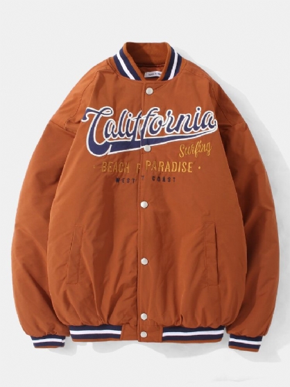 Chaqueta Informal Con Bolsillo Con Cuello De Béisbol Bordado De California Para Hombre