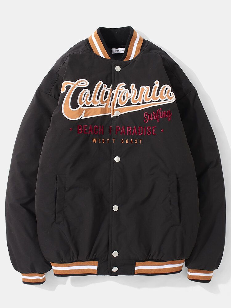 Chaqueta Informal Con Bolsillo Con Cuello De Béisbol Bordado De California Para Hombre