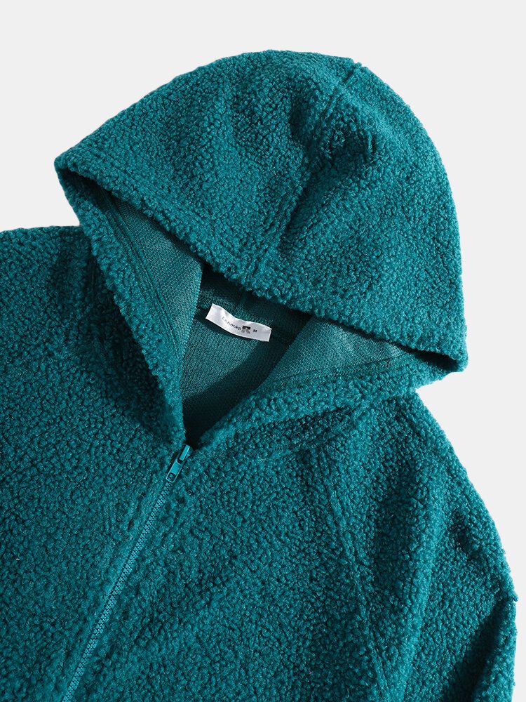 Chaqueta Informal Con Capucha De Peluche Con Cremallera En Contraste Para Hombre